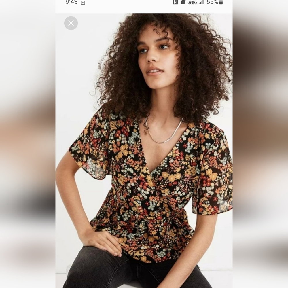 Madewell Short-Sleeve Peplum Wrap Top in Flower Garden Medium